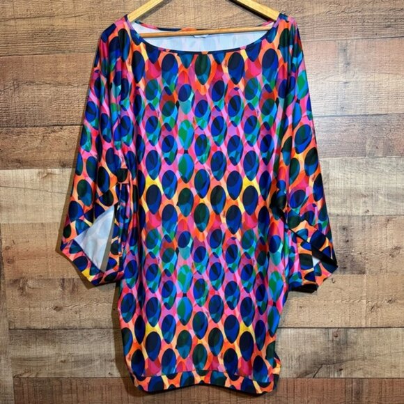 Trina Turk Boatneck Casablanca Tunic Swim Cover-Up Dress size Large Kaleidoscope - Picture 1 of 8